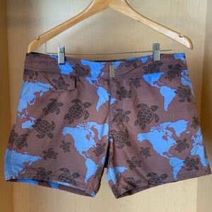 Vilebrequin Blue & Gray Turtle Map Swim Trunks - 2015 Vintage Reissue